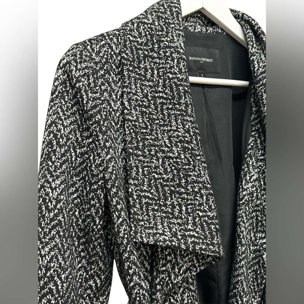 Banana Republic Black White Gray Chevron Tie Belt Wrap Style Trench Coat Sz 4 - Picture 4 of 8